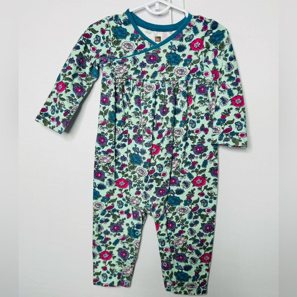 Tea Collection Floral Print Kids One Piece - Teal, Pink & Purple